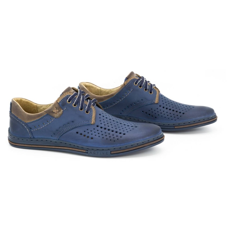 Polbut Scarpe da uomo in pelle 402 estive, blu navy con marrone 2