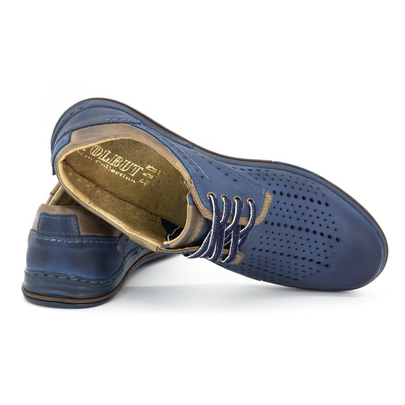 Polbut Scarpe da uomo in pelle 402 estive, blu navy con marrone 3