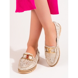 Mocassini da donna beige sulla piattaforma Shelovet d'oro 2