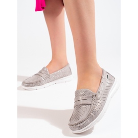 Mocassini da donna Shelovet in camoscio grigio 1