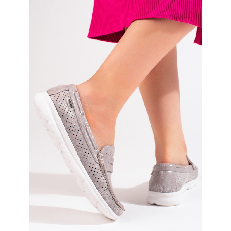 Mocassini da donna Shelovet in camoscio grigio 2