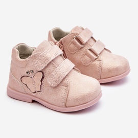 PA1 Stivali In Pelle Velcro Con Farfalla Rosa Avi 1