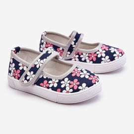 Ballerine per bambini in fiori blu navy-grigio Noah 1