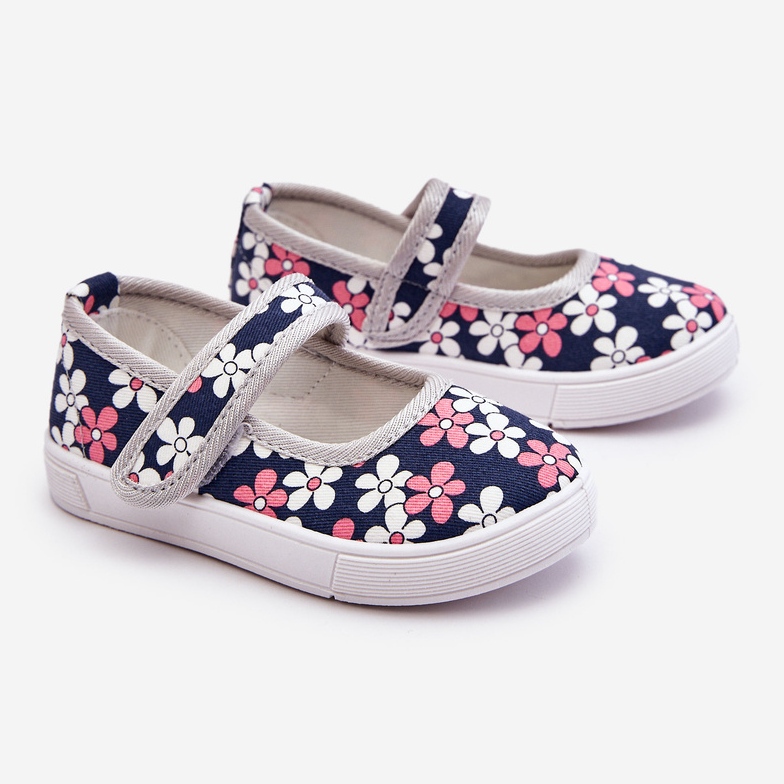 Ballerine per bambini in fiori blu navy-grigio Noah 1