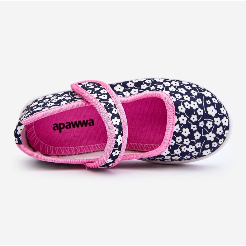Ballerine con velcro per bambini in stampa Selah blu navy e rosa 1