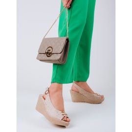Sandali con zeppa Shelovet da donna in camoscio beige 1