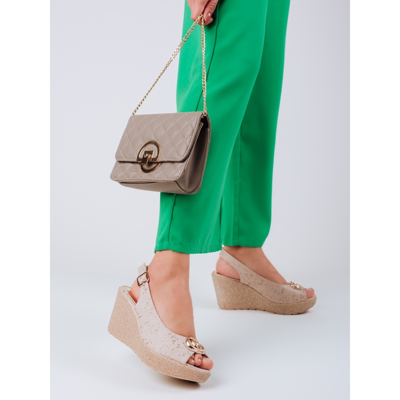 Sandali con zeppa Shelovet da donna in camoscio beige 1