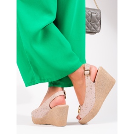 Sandali con zeppa Shelovet da donna in camoscio beige 2