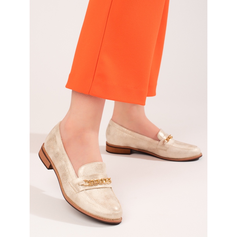 Mocassini classici da donna Shelovet oro beige 2