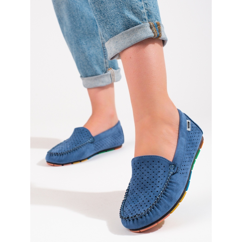 Mocassini da donna in camoscio traforato Shelovet blu 1