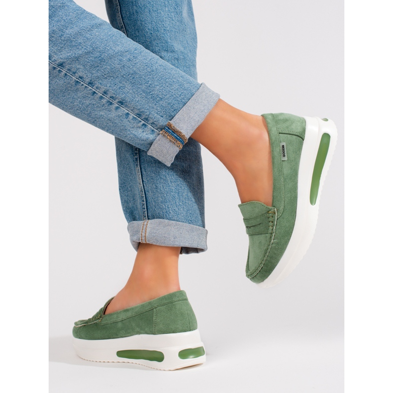 Mocassini Shelovet da donna verdi con suola spessa verde 2
