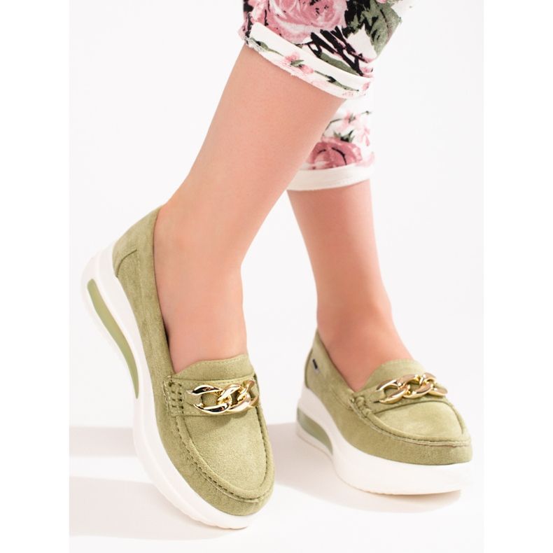 Mocassini con zeppa verdi Shelovet da donna verde 2