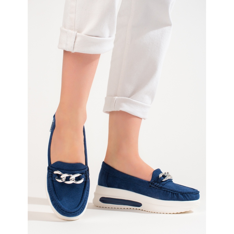 Mocassini con zeppa blu Shelovet da donna 1