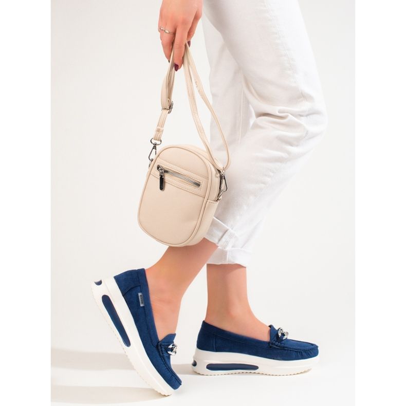 Mocassini con zeppa blu Shelovet da donna 2