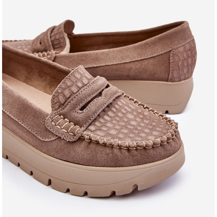 Lemar Milana Mocassini Con Plateau In Pelle Scamosciata Beige Scuro 1