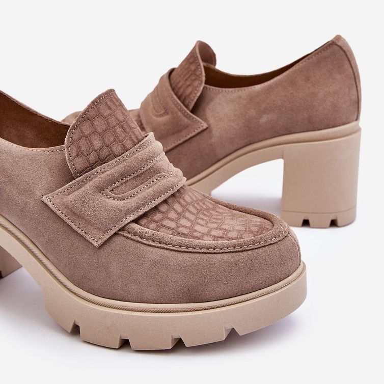 Lemar Arabell in pelle scamosciata tacco grosso e piattaforma scarpe beige scuro 1
