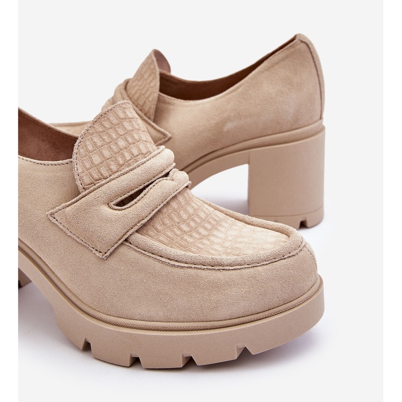 Lemar Arabell in pelle scamosciata tacco grosso e piattaforma scarpe beige chiaro 1