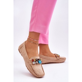 Mocassini Da Donna In Camoscio Con Cristalli Beige Lucille 2