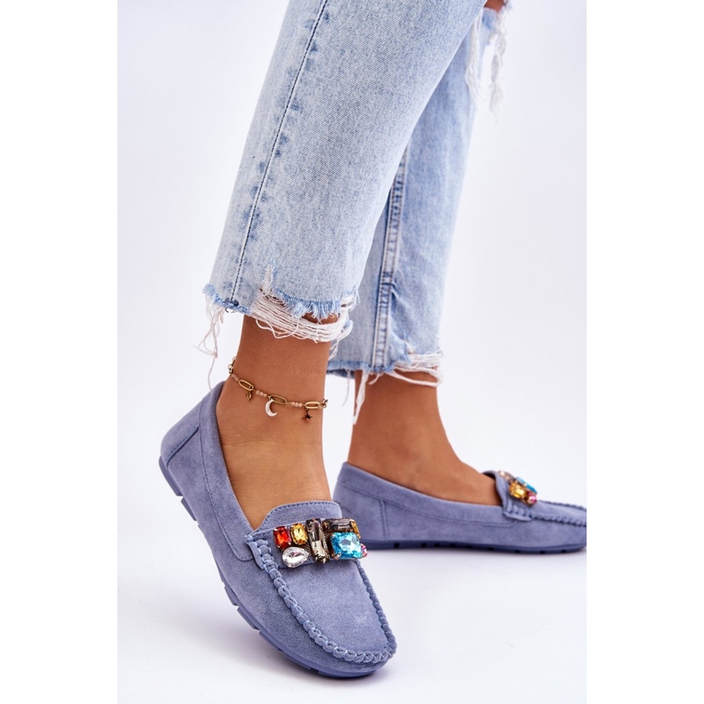 Mocassini Da Donna In Camoscio Con Cristalli Blu Lucille 2