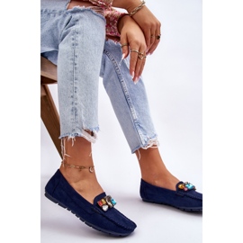 Mocassini Da Donna In Camoscio Con Cristalli Lucille Blu Navy 2