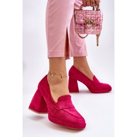 Vinceza Décolleté Adriel in camoscio fucsia con tacco grosso e plateau rosa 2
