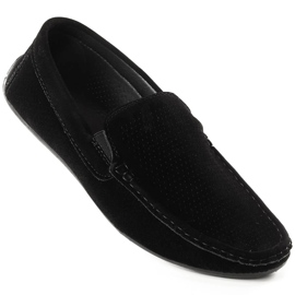 News 4873 mocassini slip-on da uomo in camoscio nero traforato 1