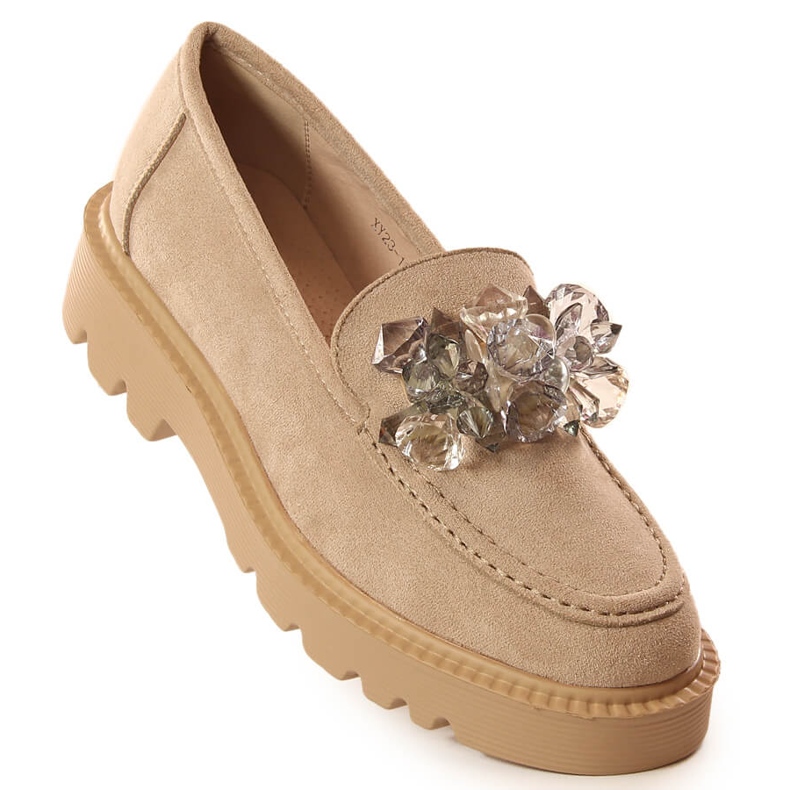 Mocassini da donna in camoscio con cristalli beige Vinceza 10863 1