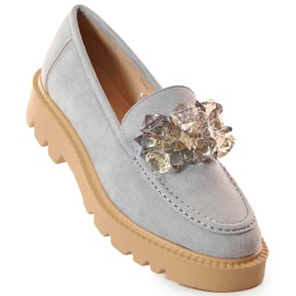 Mocassini da donna in camoscio con cristalli blu Vinceza 10863 grigio 1