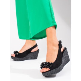 Sandalo donna con zeppa Shelovet in camoscio nero 1