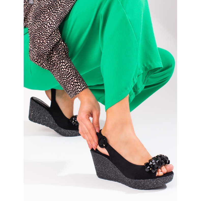 Sandalo donna con zeppa Shelovet in camoscio nero 2