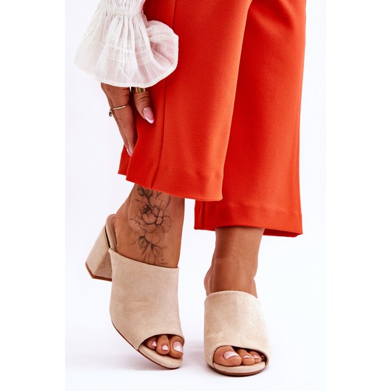 Vinceza Ciabatte da donna in camoscio con tacco alto Carter beige 1