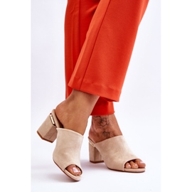 Vinceza Ciabatte da donna in camoscio con tacco alto Carter beige 2