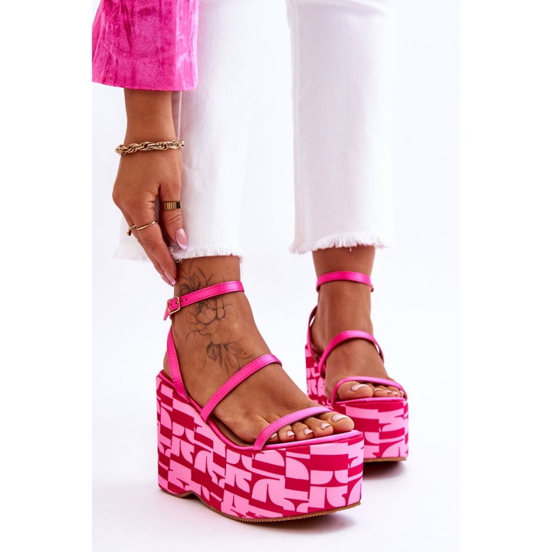 FS1 Sandali alla moda con zeppa con motivi fucsia Claria rosa 1
