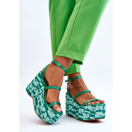 FS1 Sandali con zeppa alla moda con motivi Verde Claria 2