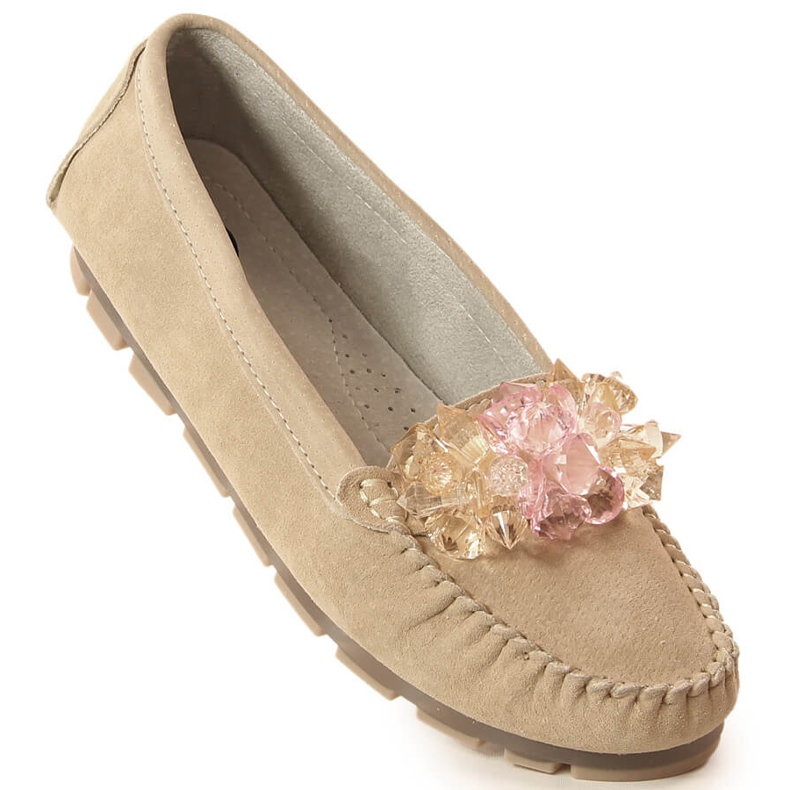 Mocassini da donna in pelle con cristalli Filippo DP4549 beige 1