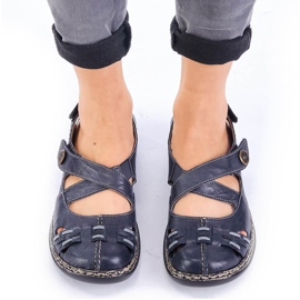 Sandali da donna comodi in pelle con velcro blu navy Rieker 46377-14 1