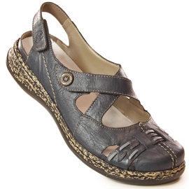 Sandali da donna comodi in pelle con velcro blu navy Rieker 46377-14 2