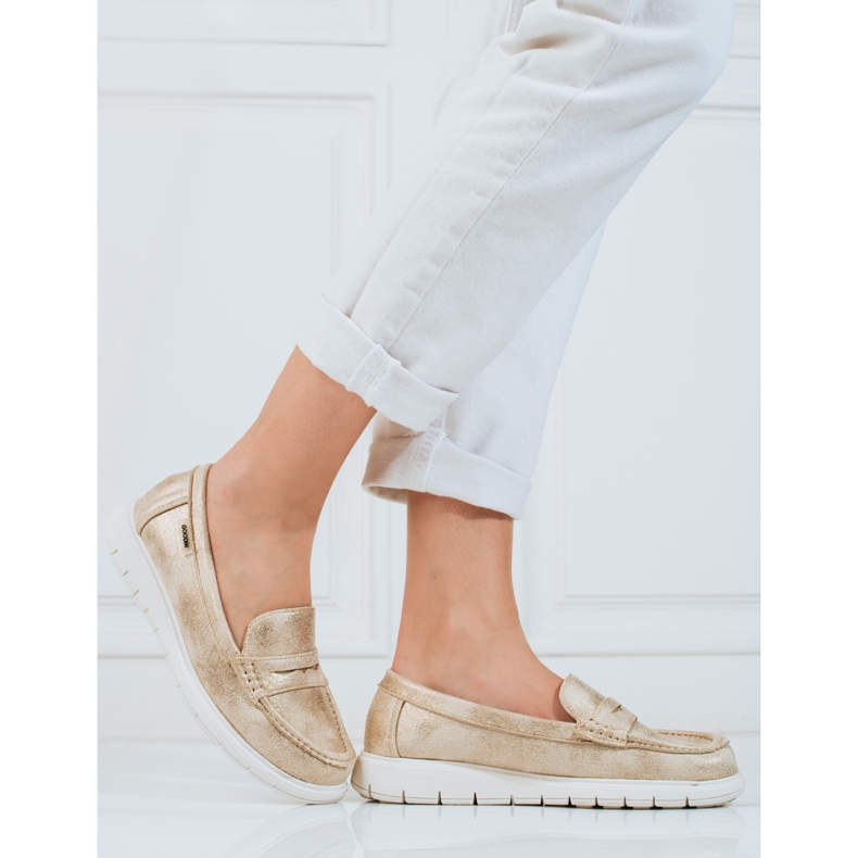 Mocassini da donna Shelovet oro con suola flessibile d'oro 2