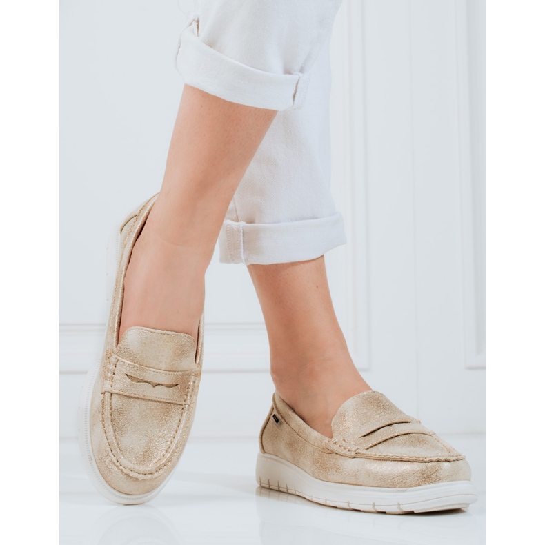 Mocassini da donna Shelovet oro con suola flessibile d'oro 1