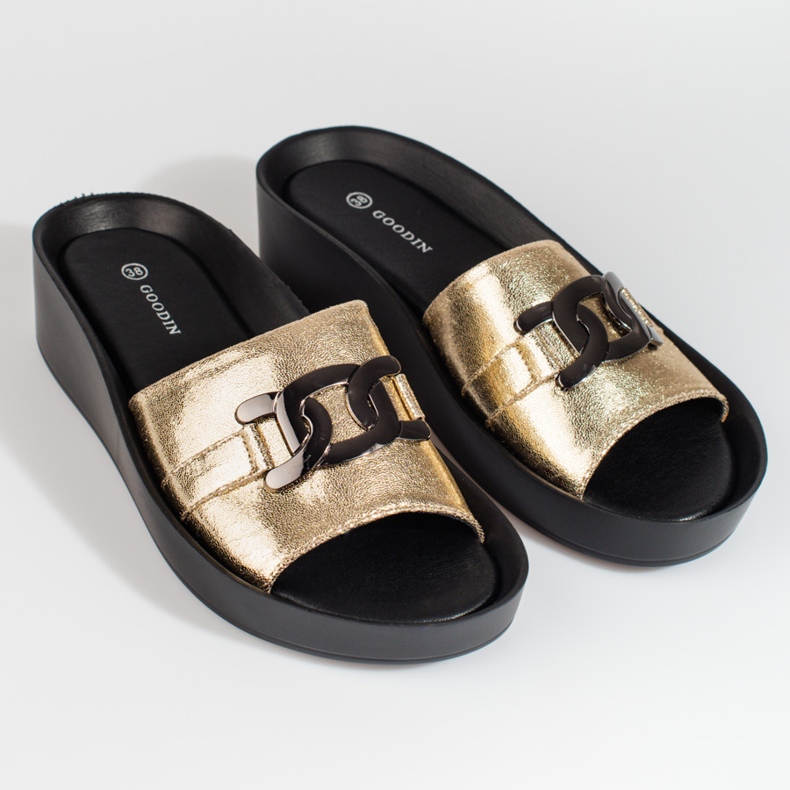 Pantofole con plateau Shelovet oro da donna d'oro 1