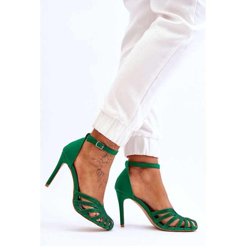 FS1 Tacchi alti alla moda di Jaylen verde con strass 2