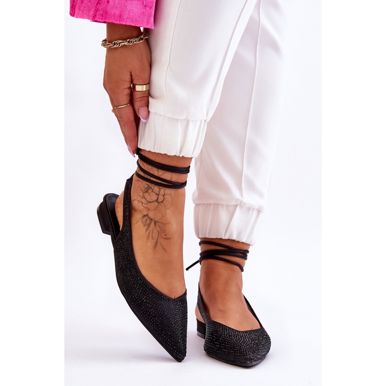 Ballerine Mavis nere legate con strass nero 1