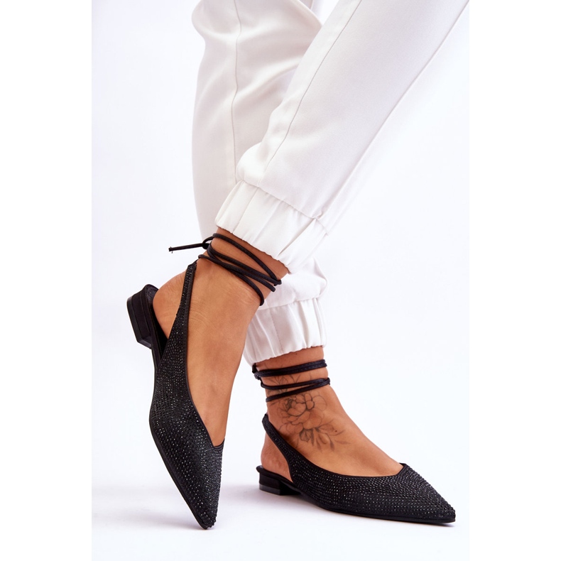 Ballerine Mavis nere legate con strass nero 2