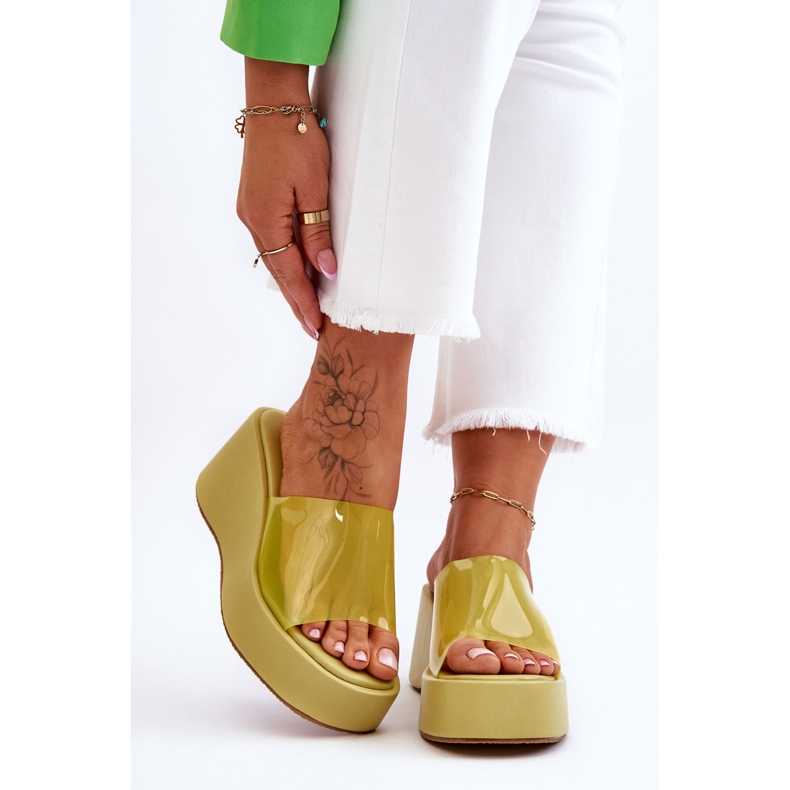 FS1 Ciabatte Donna con Zeppa Trasparenti Verde Chiaro Eliane 1