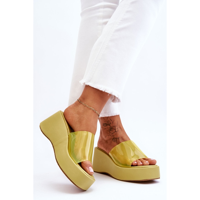 FS1 Ciabatte Donna con Zeppa Trasparenti Verde Chiaro Eliane 2