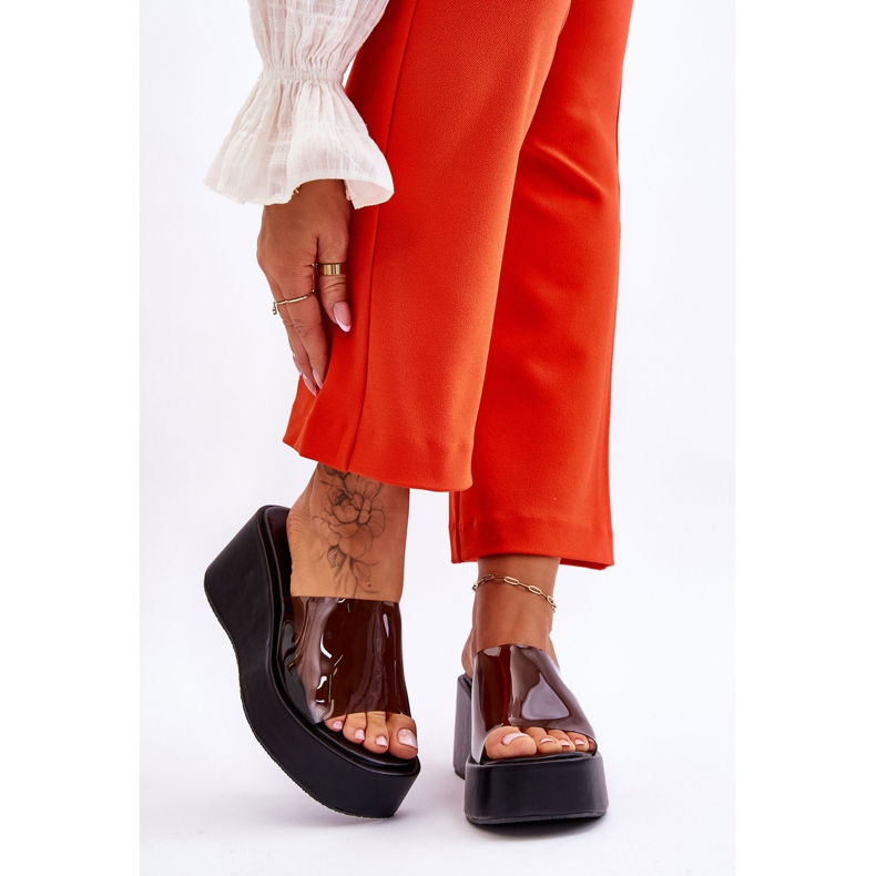 FS1 Pantofole con zeppa trasparenti da donna nere Eliane nero 1