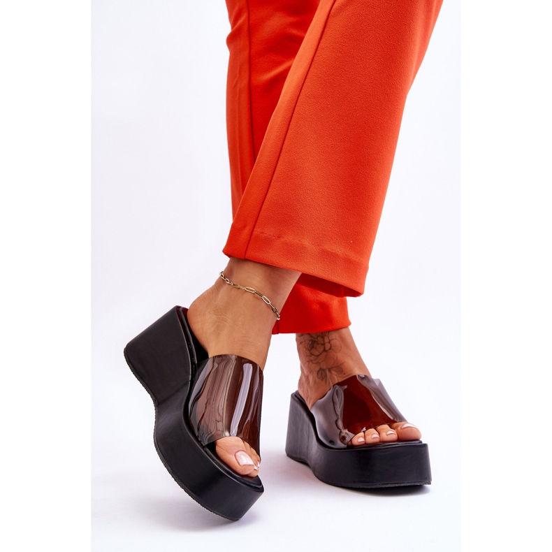 FS1 Pantofole con zeppa trasparenti da donna nere Eliane nero 2