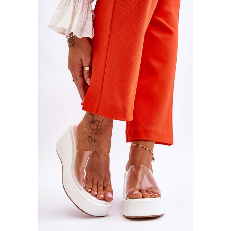 FS1 Ciabatte Donna con Zeppa Trasparenti Bianche Eliane bianco 1