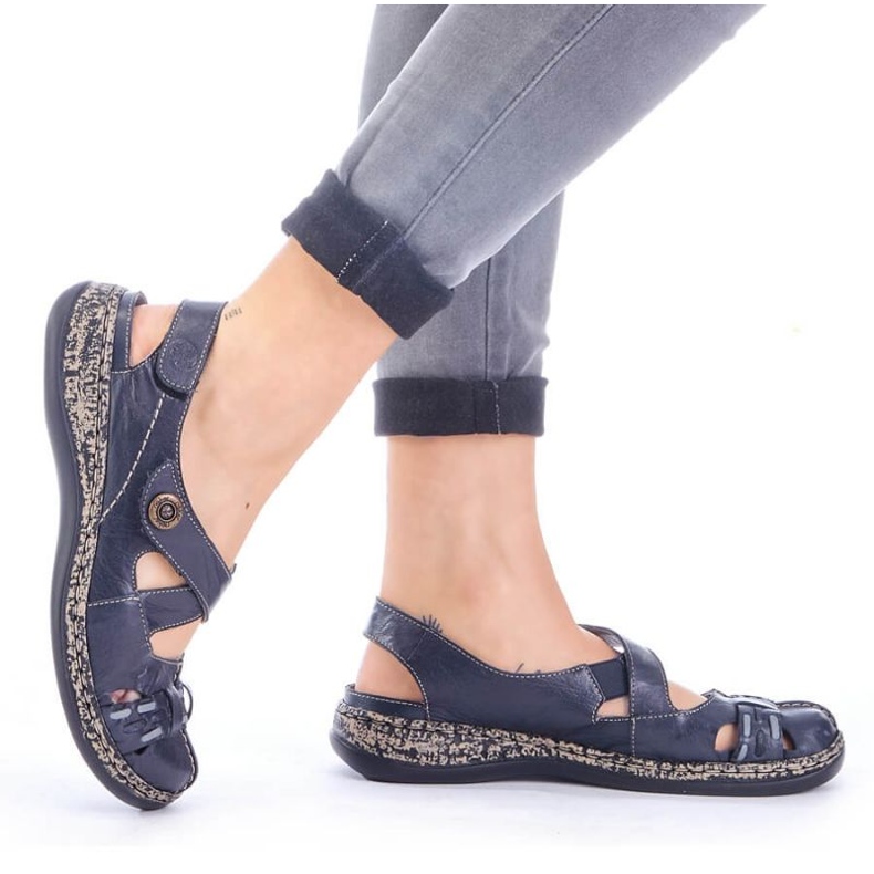 Sandali comodi con velcro Rieker W 46377-14 blu 2