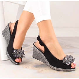 Sandali con zeppa in suede con cristalli Potocki W WOL137A nero 1